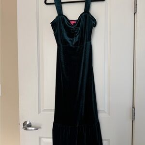 Betsey Johnson Velvet Strappy Maxi Dress in Deep Teal/Green Blue